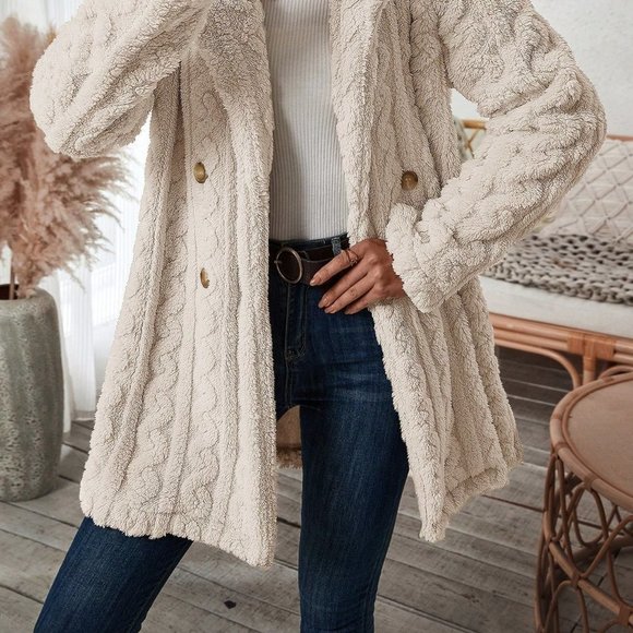 Apricot Casual Womens Double Breasted Lapel Neck Flannelette Coat - Picture 3 of 5